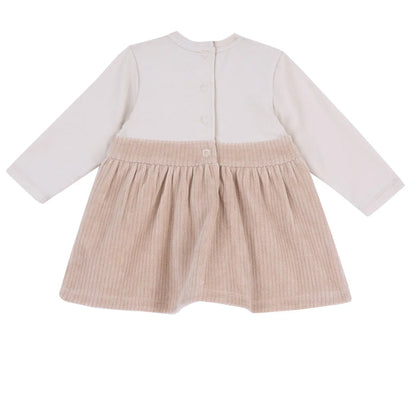 Girls Beige Solid Long Sleeve Dress