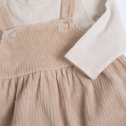 Girls Beige Solid Long Sleeve Dress
