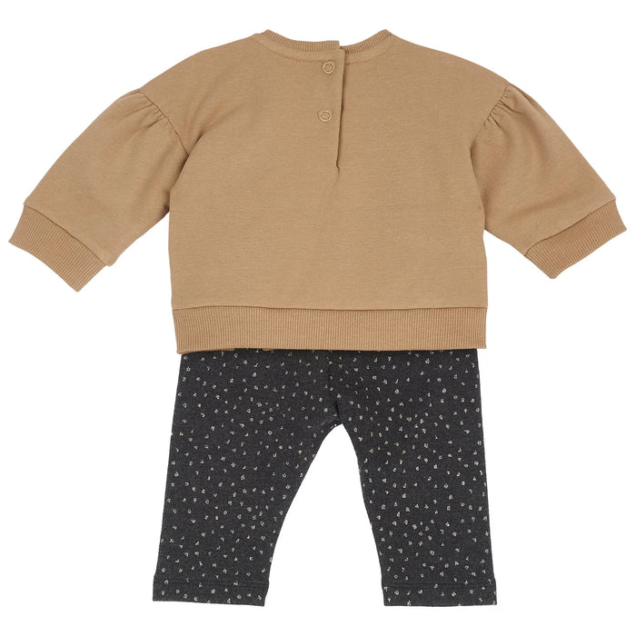 Girls Brown Embellished Sweatshirt with Leggings