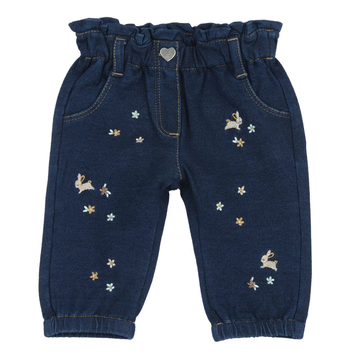 Girls Dark Blue Embroidered Jeans