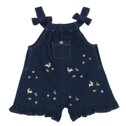 Girls Dark Blue Embroidered Long Dungaree