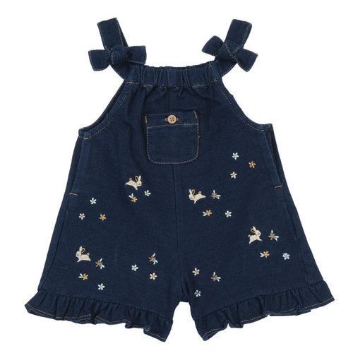 Girls Dark Blue Embroidered Long Dungaree