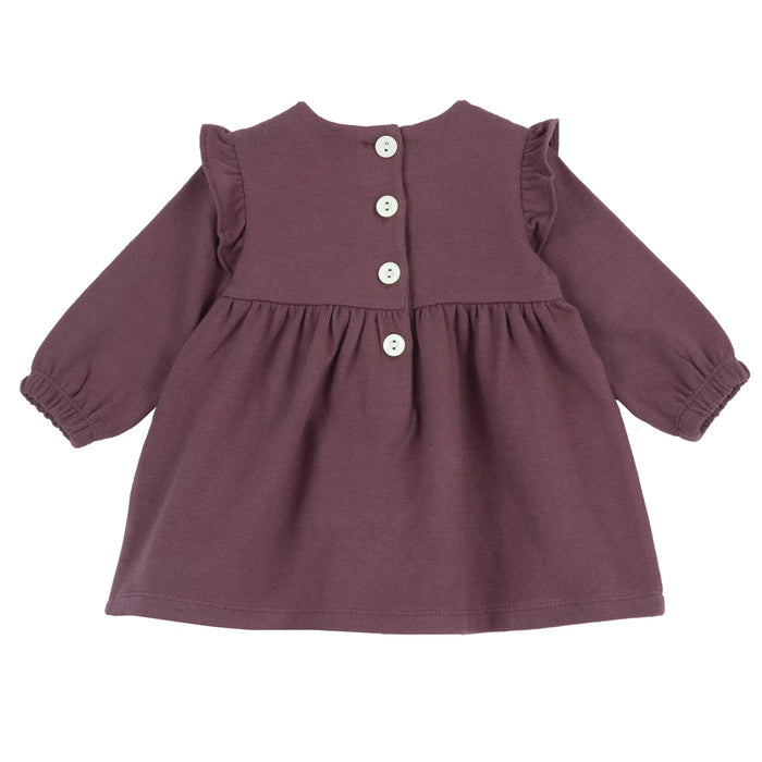 Girls Dark Pink Embroidered Long Sleeve Dress
