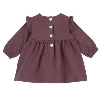 Girls Dark Pink Embroidered Long Sleeve Dress