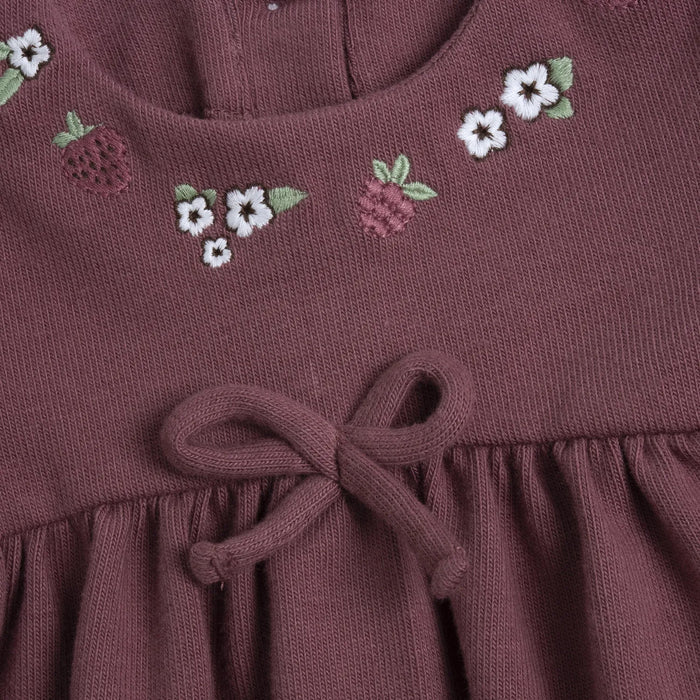Girls Dark Pink Embroidered Long Sleeve Dress