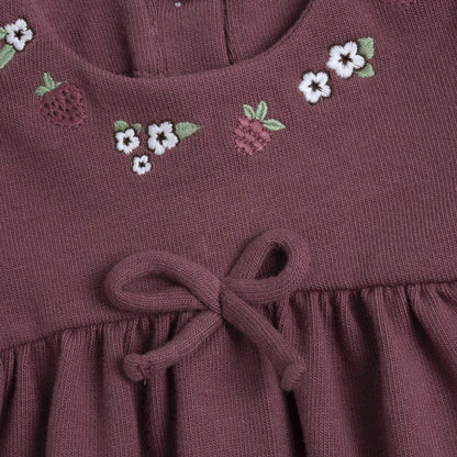Girls Dark Pink Embroidered Long Sleeve Dress