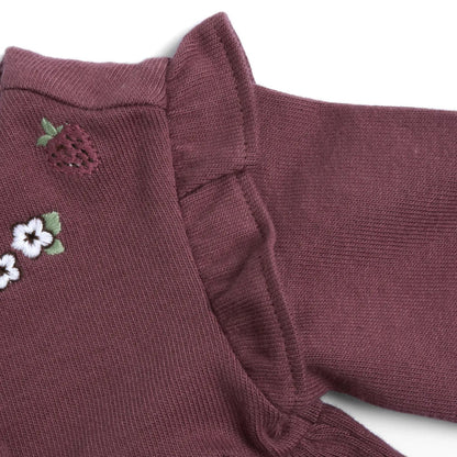 Girls Dark Pink Embroidered Long Sleeve Dress