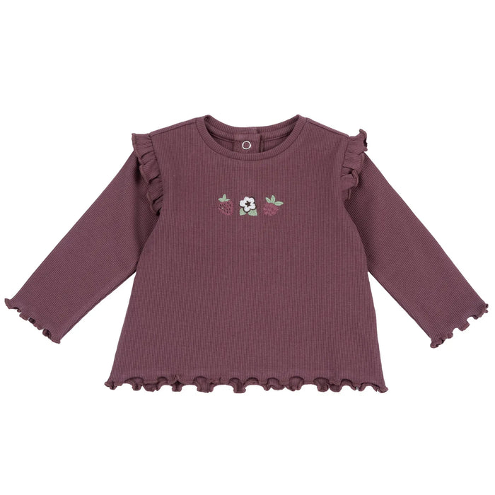 Girls Dark Pink Embroidered Long Sleeve Top
