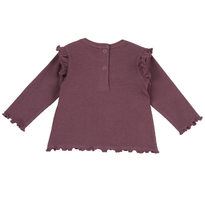 Girls Dark Pink Embroidered Long Sleeve Top