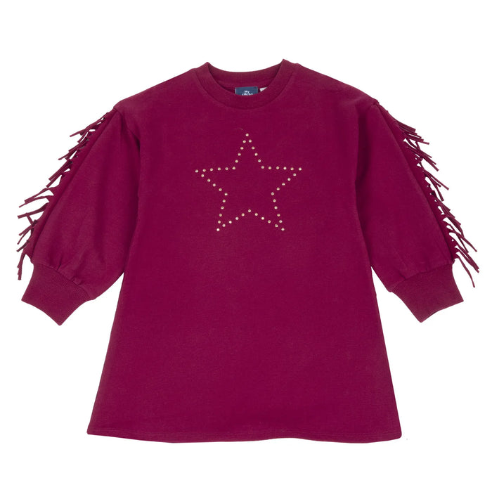 Girls Dark Pink Self Design Long Sleeve Dress