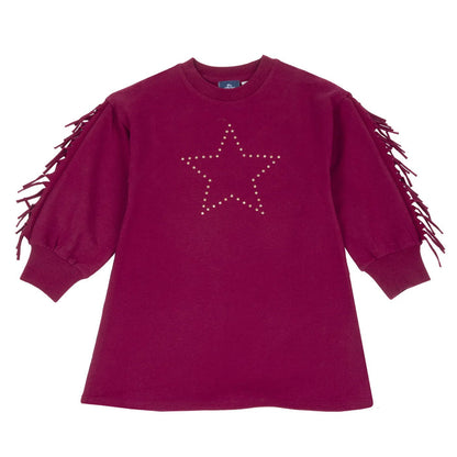 Girls Dark Pink Self Design Long Sleeve Dress