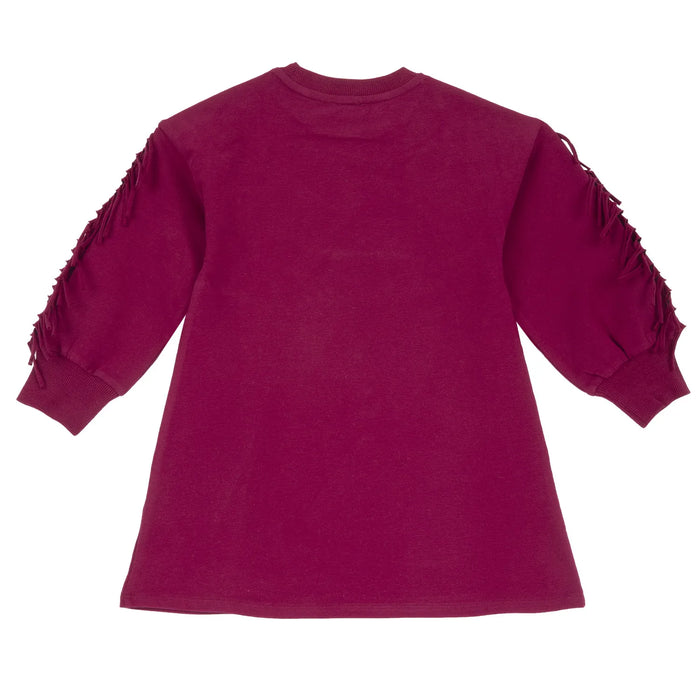 Girls Dark Pink Self Design Long Sleeve Dress