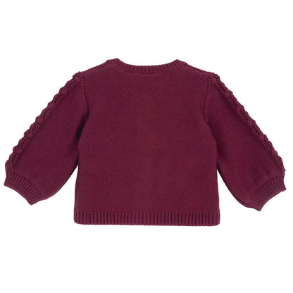 Girls Dark Red Self Design Cardigan