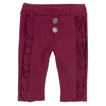 Girls Dark Red Self Design Trouser