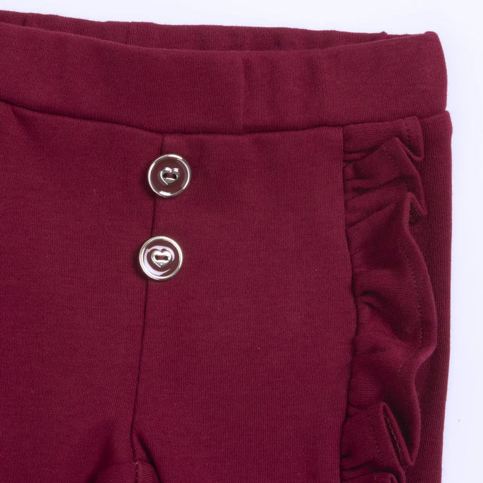 Girls Dark Red Self Design Trouser