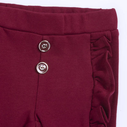 Girls Dark Red Self Design Trouser