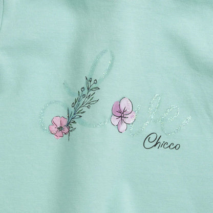 Girls Green Typography Printed T-shirt
