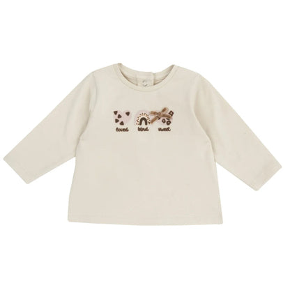 Girls Light Natural Applique Long Sleeve T-shirt