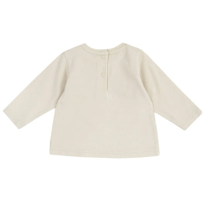 Girls Light Natural Applique Long Sleeve T-shirt