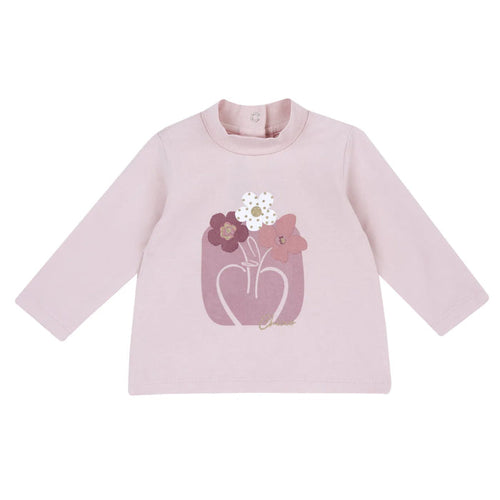Girls Light Pink Cotton Long Sleeve T-shirt