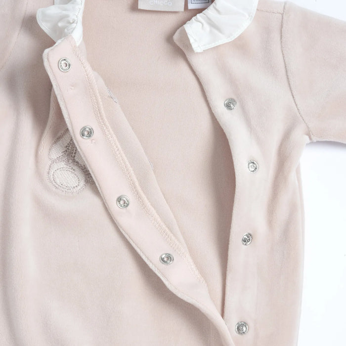 Girls Light Pink Embroidered Front Opening Babysuit