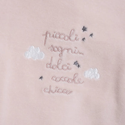 Girls Light Pink Embroidered Knitted Nappy Opening Babysuit