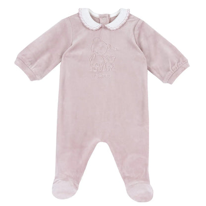 Girls Light Pink Embroidered Nappy Opening Babysuit