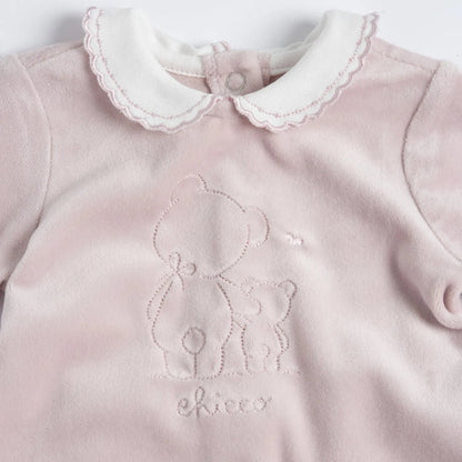 Girls Light Pink Embroidered Nappy Opening Babysuit