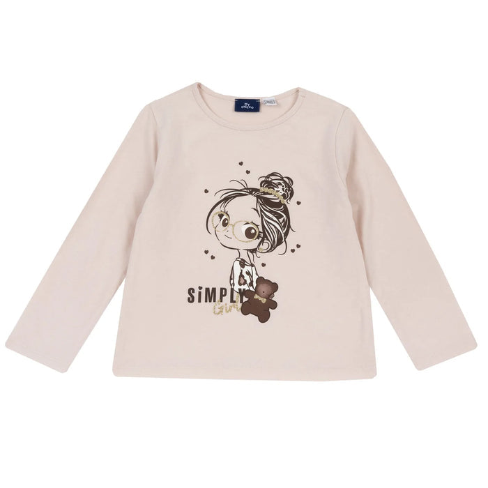 Girls Light Pink Graphic Printed Long Sleeve T-shirt
