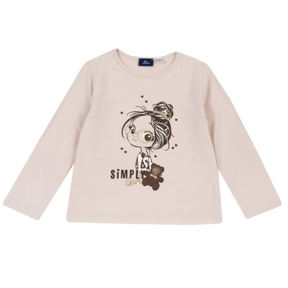 Girls Light Pink Graphic Printed Long Sleeve T-shirt
