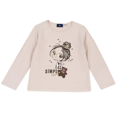 Girls Light Pink Graphic Printed Long Sleeve T-shirt