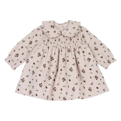 Girls Light Pink Printed Long Sleeve Dress