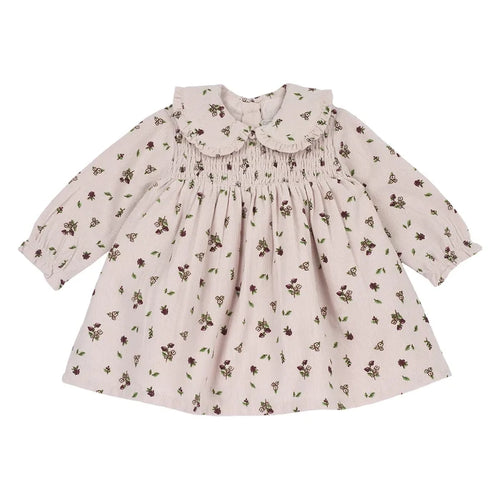 Girls Light Pink Printed Long Sleeve Dress