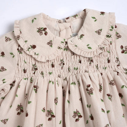 Girls Light Pink Printed Long Sleeve Dress