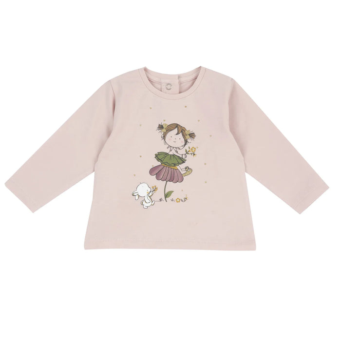 Girls Light Pink Printed Long Sleeve T-shirt