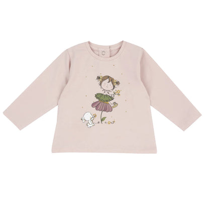 Girls Light Pink Printed Long Sleeve T-shirt