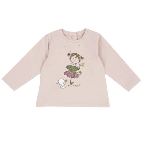 Girls Light Pink Printed Long Sleeve T-shirt
