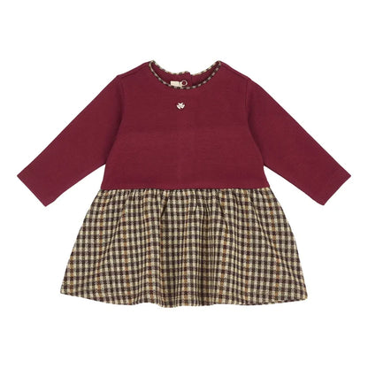 Girls Maroon Checked A-Line Dress