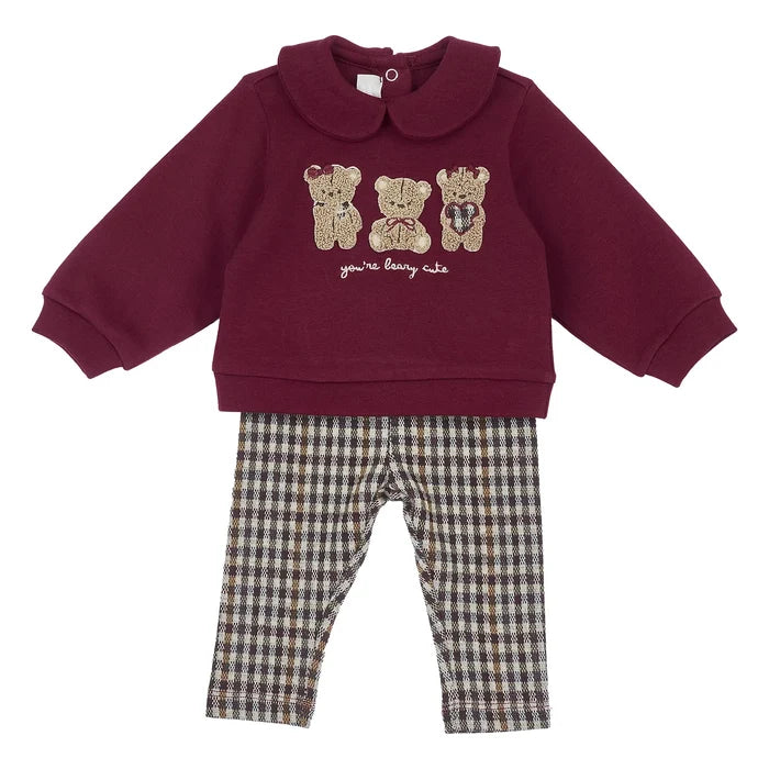 Girls Maroon Embroidered Sweatshirt with Leggings