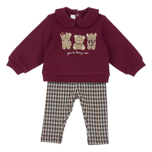 Girls Maroon Embroidered Sweatshirt with Leggings