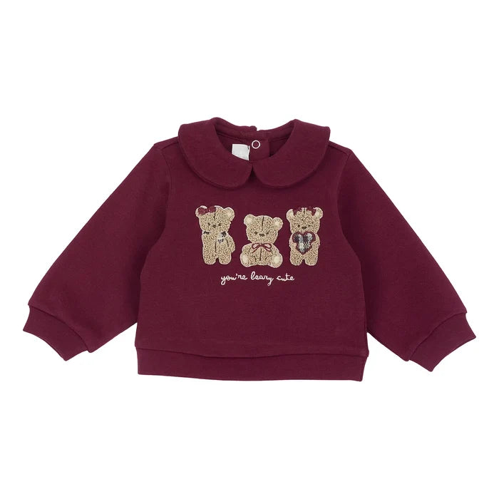 Girls Maroon Embroidered Sweatshirt with Leggings