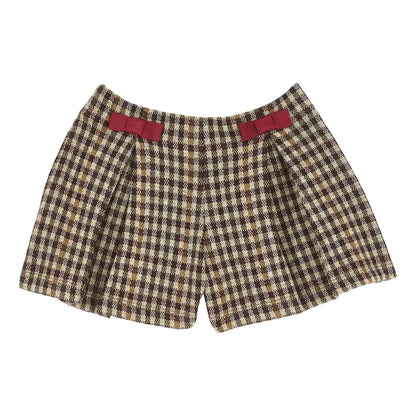 Girls Medium Brown Checked Shorts