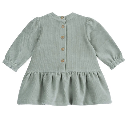 Girls Medium Green Applique Long Sleeve Dress