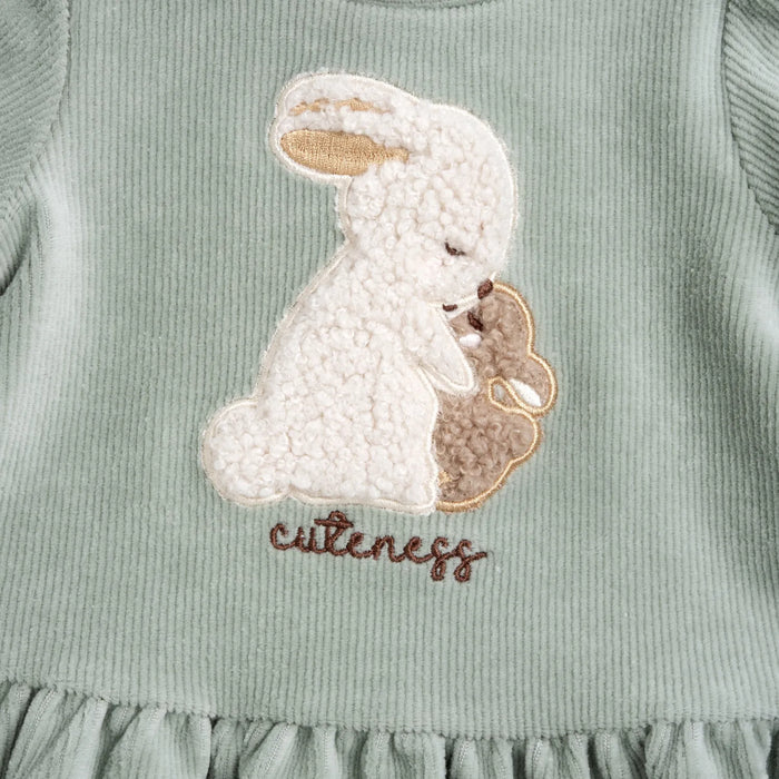 Girls Medium Green Applique Long Sleeve Dress