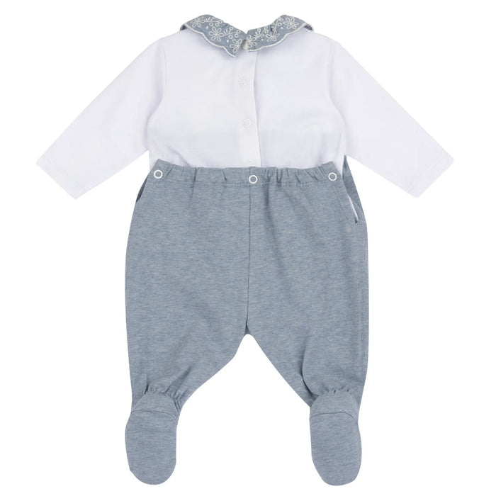 Girls Medium Light Blue Embroidered Back Opening Babysuit
