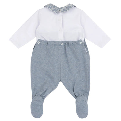 Girls Medium Light Blue Embroidered Back Opening Babysuit