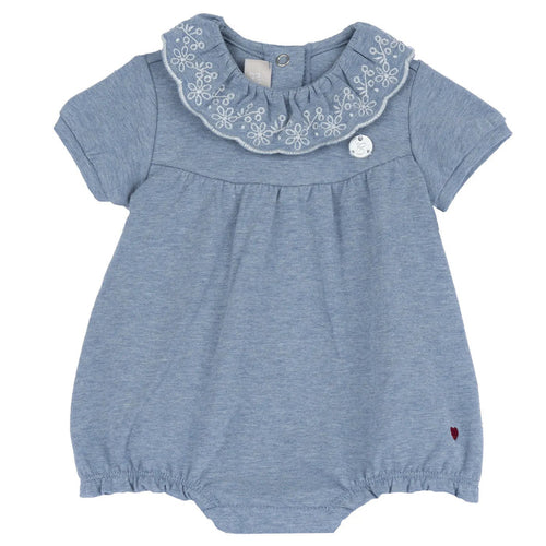 Girls Medium Light Blue Embroidered Romper