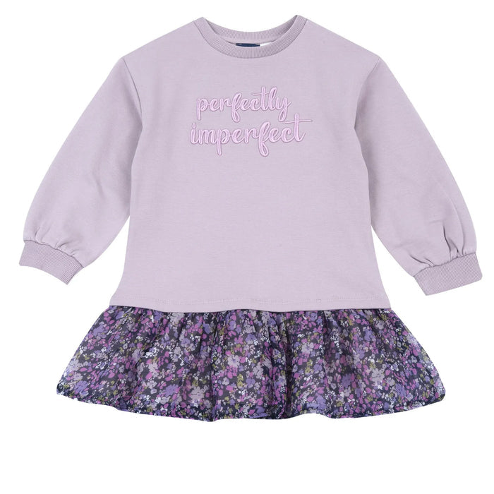 Girls Medium Lilac Embroidered Fleece Dress