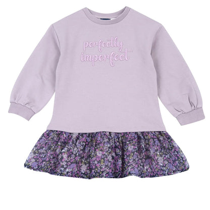 Girls Medium Lilac Embroidered Fleece Dress