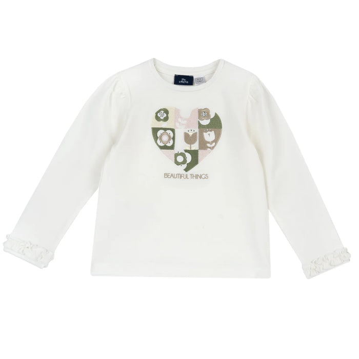 Girls Off White Embroidered Long Sleeve T-shirt